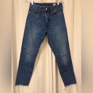 Levi’s White Oak Cone Denim Raw Hem Jeans in Dark Blue Size 28